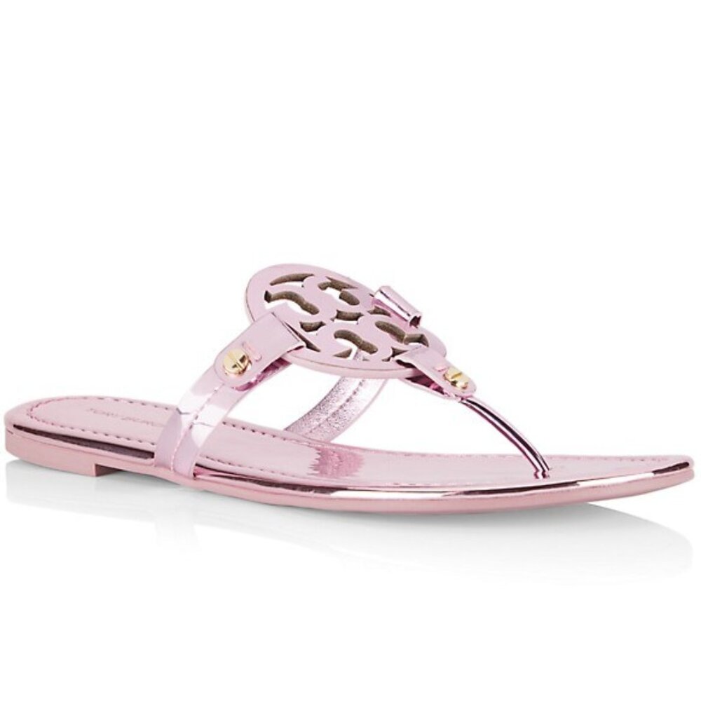 NIB Tory Burch Miller Thong Sandals Metallic Petunia Pink US 7 7.5 8 8.5 9 10